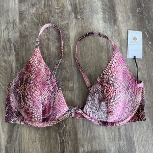 NWT! Shade & Shore Pink Snake Print Swim Padded Bra Top - 36D